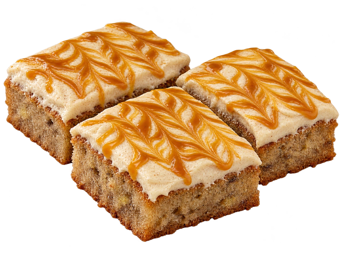 Caramel-frosted banana cake pieces, without packaging